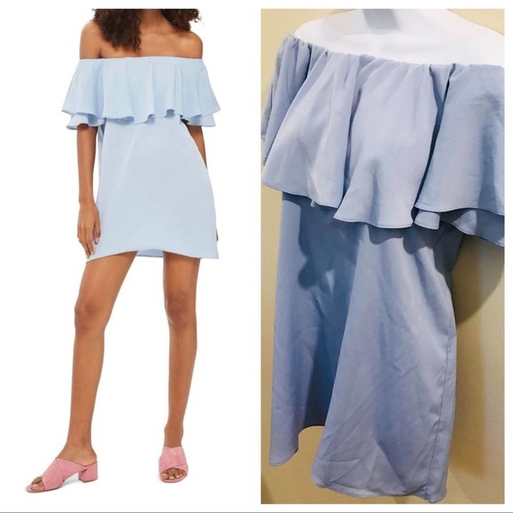 Topshop Bardot Shift Dress Powder Blue Size 4
